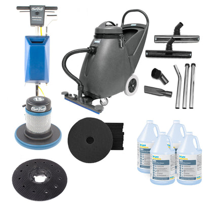 CleanFreak Heavy Duty Commercial Floor Stripping Package w/ 17" Floor Buffer Machine & Wet / Dry Vacuum - FLR-PACKAGE7