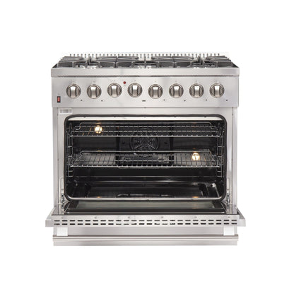 Forno 3-Piece Appliance Package - 36-Inch Dual Fuel Range, French Door Refrigerator, and Dishwasher in Stainless Steel - FBDL-004-02CAUS