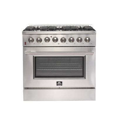 Forno 3-Piece Appliance Package - 36-Inch Dual Fuel Range, French Door Refrigerator, and Dishwasher in Stainless Steel - FBDL-004-02CAUS