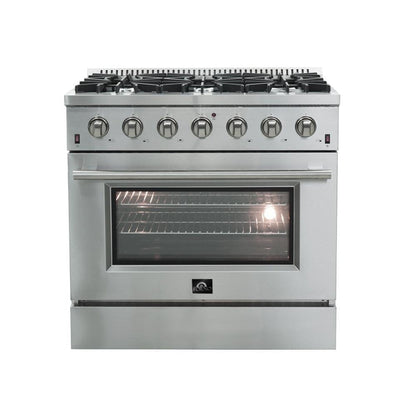 Forno 3-Piece Appliance Package - 36-Inch Gas Range, Pro-Style Refrigerator, and Dishwasher in Stainless Steel - AP3-60S-6244-36