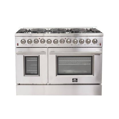Forno 3-Piece Appliance Package - 48-Inch Dual Fuel Range, French Door Refrigerator, and Dishwasher in Stainless Steel - AP3-6156-48