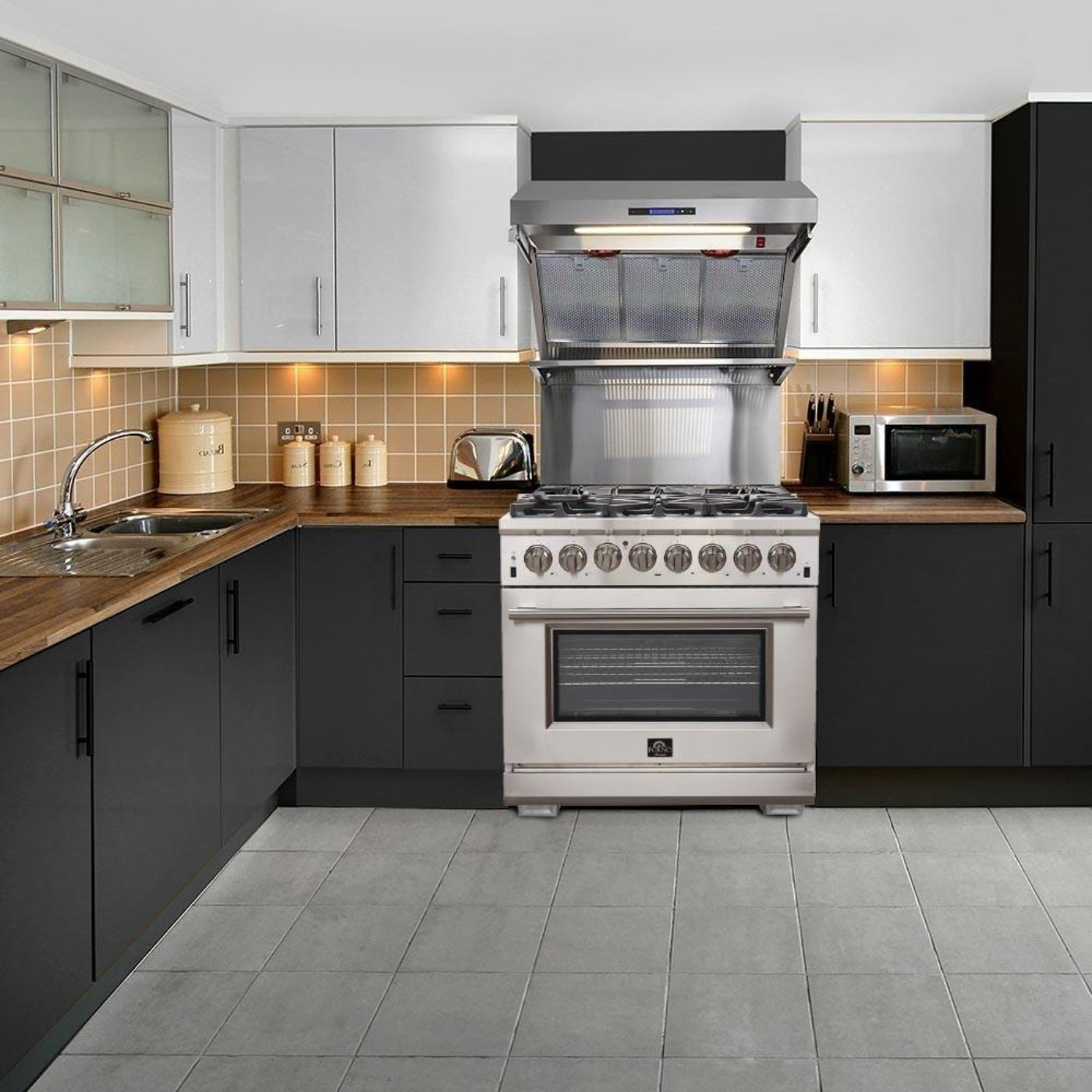 Forno 4-Piece Appliance Package - 36-Inch Dual Fuel Range, Refrigerator, 24-Inch Microwave Oven, & 3-Rack Dishwasher in Stainless Steel - AP4-6156-36-MWO