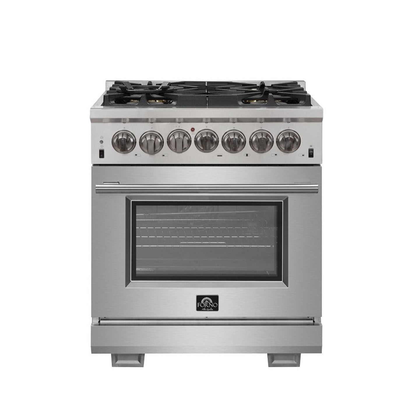 Forno 4-Piece Pro Appliance Package - 30-Inch Dual Fuel Range, Premium Hood, French Door Refrigerator, and Dishwasher in Stainless Steel - AP4-6187-30