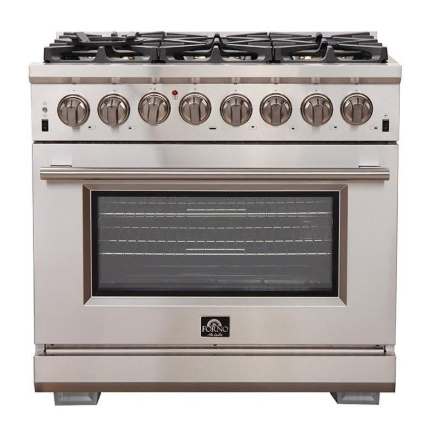 Forno 4-Piece Pro Appliance Package - 36-Inch Dual Fuel Range, Refrigerator, 24-Inch Microwave Drawer, & 3-Rack Dishwasher in Stainless Steel - AP4-6187-36-MWD