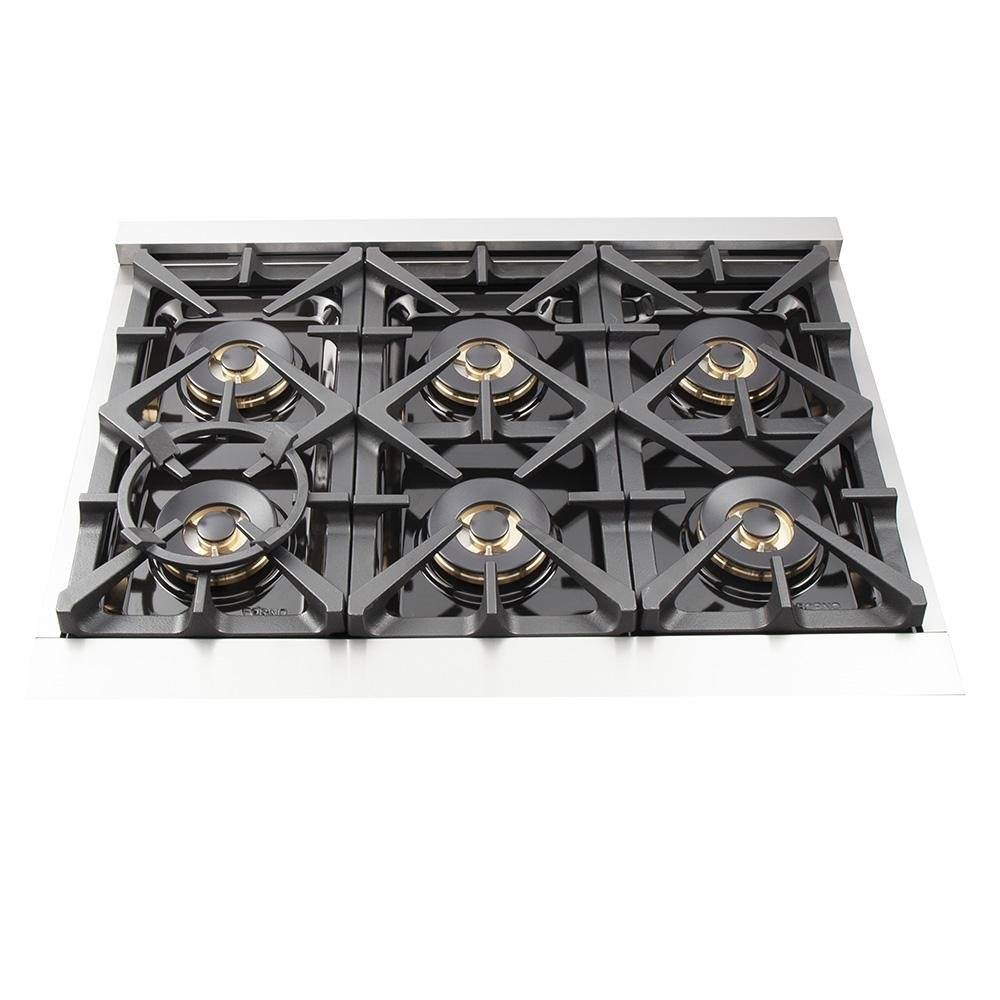 Forno 4-Piece Pro Appliance Package - 36-Inch Dual Fuel Range, French Door Refrigerator, Wall Mount Hood with Backsplash, and Dishwasher in Stainless Steel - AP4-6187-36