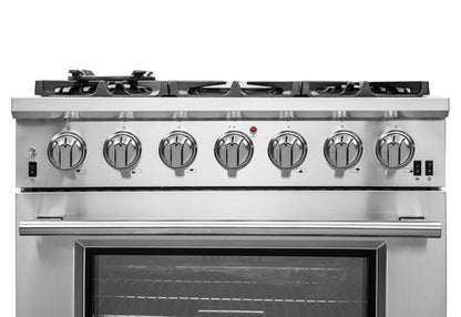 Forno 4-Piece Pro Appliance Package - 36-Inch Gas Range, Refrigerator, 24-Inch Microwave Drawer, & 3-Rack Dishwasher in Stainless Steel - AP4-6260-36-MWD