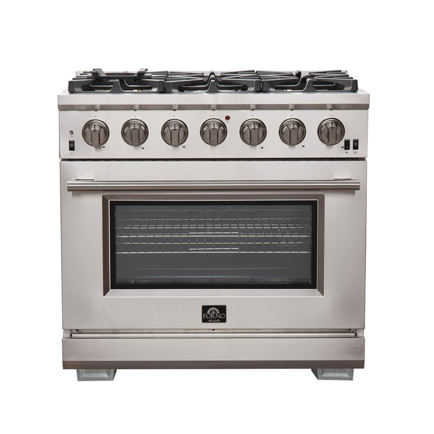 Forno 4-Piece Pro Appliance Package - 36-Inch Gas Range, Wall Mount Hood with Backsplash, 36-Inch French Door Refrigerator, and Dishwasher in Stainless Steel - AP4-6260-36