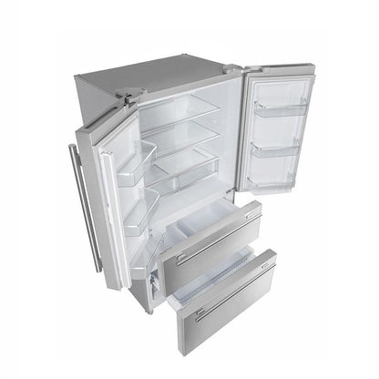 Forno 4-Piece Pro Appliance Package - 36-Inch Gas Range, Wall Mount Hood with Backsplash, 36-Inch French Door Refrigerator, and Dishwasher in Stainless Steel - AP4-6260-36