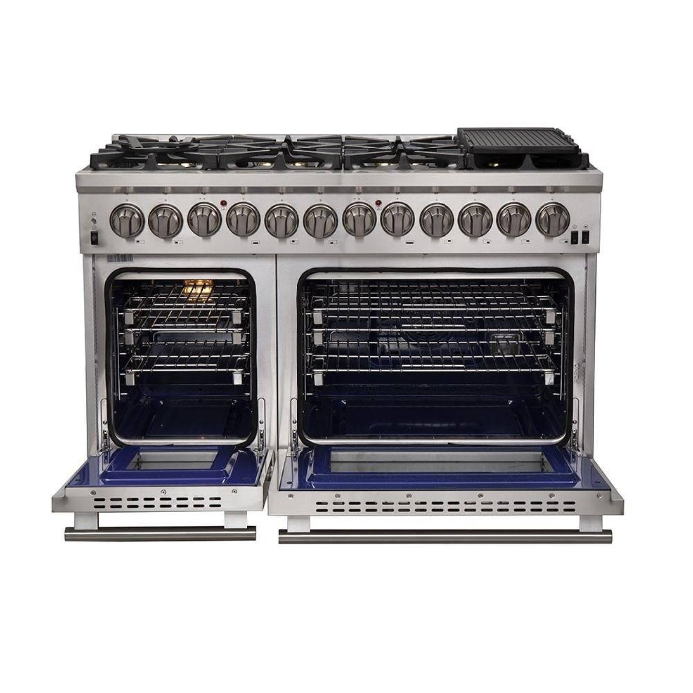 Forno 4-Piece Pro Appliance Package - 48-Inch Dual Fuel Range, 36-Inch French Door Refrigerator, Wall Mount Hood with Backsplash, & Dishwasher in Stainless Steel - AP4-6187-48