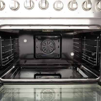Forno 5-Piece Appliance Package - 36-Inch Dual Fuel Range, Refrigerator, Wall Mount Hood with Backsplash, 24-Inch Microwave Oven, & 3-Rack Dishwasher in Stainless Steel - AP5-6156-36-MWO