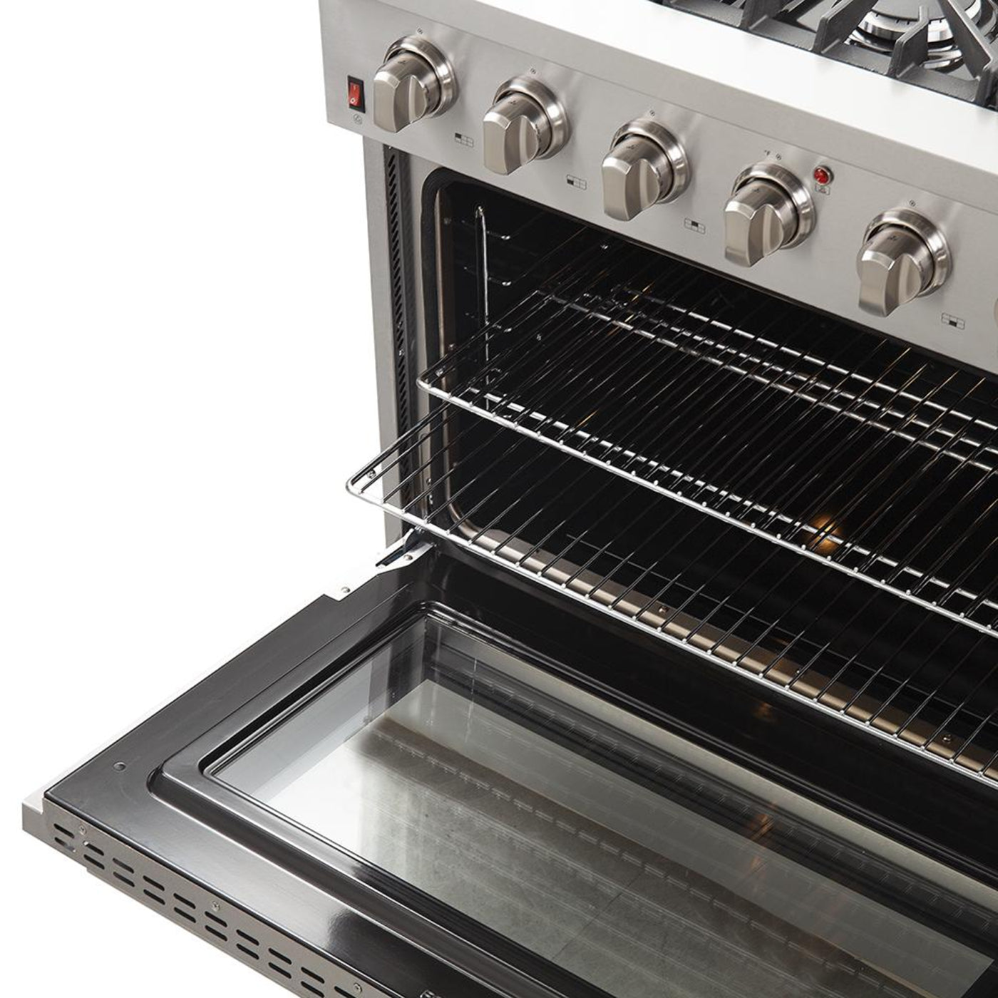 Forno 5-Piece Appliance Package - 36-Inch Gas Range, Refrigerator with Water Dispenser, Wall Mount Hood with Backsplash, 24-Inch Microwave Oven, & 3-Rack Dishwasher in Stainless Steel - APW5-6244-36-MWO