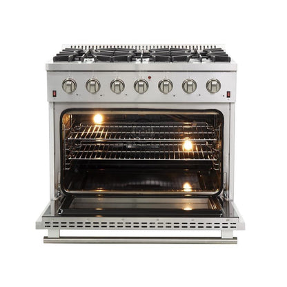Forno 2-Piece Appliance Package - 36-Inch Gas Range & Wall Mount Hood in Stainless Steel - AP2-6244-36