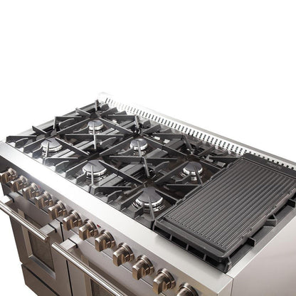 Forno 5-Piece Appliance Package - 48-Inch Dual Fuel Range, Refrigerator with Water Dispenser, Wall Mount Hood, 24-Inch Microwave Oven, & 3-Rack Dishwasher in Stainless Steel - APW5-6156-48-H-MWO