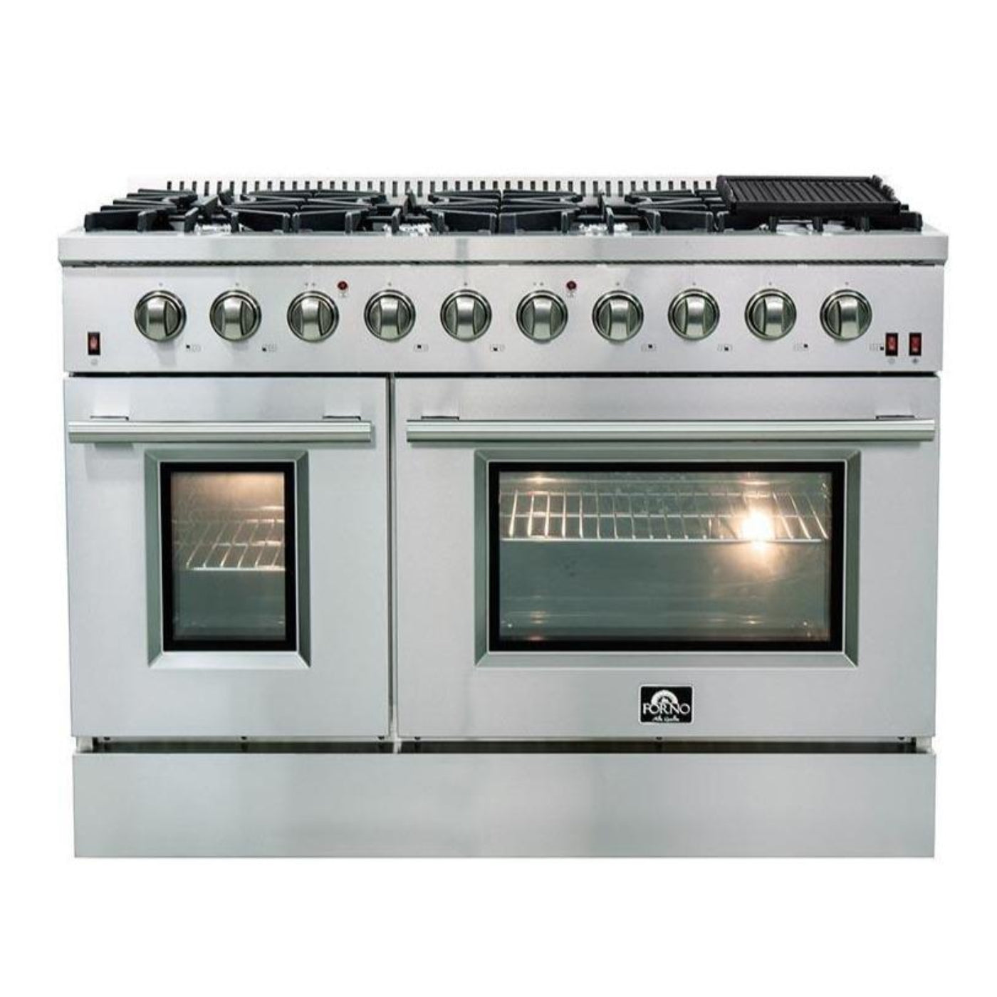 Forno 2-Piece Appliance Package - 48-Inch Gas Range & Wall Mount Hood in Stainless Steel - AP2-6244-48