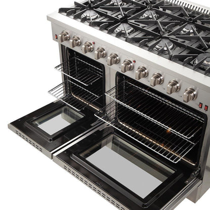 Forno 2-Piece Appliance Package - 48-Inch Gas Range & Wall Mount Hood in Stainless Steel - AP2-6244-48
