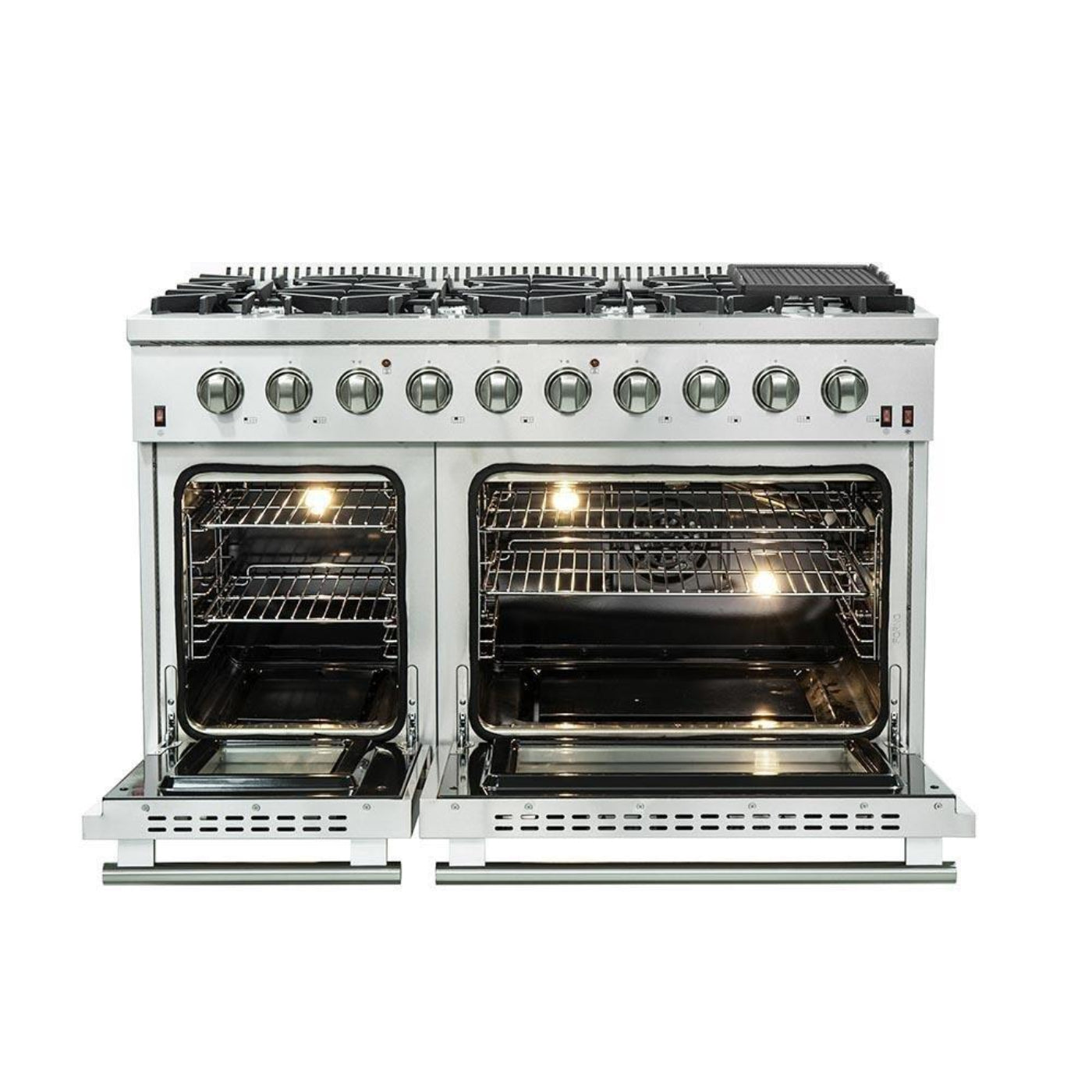 Forno 5-Piece Appliance Package - 48-Inch Gas Range, 60-Inch Pro-Style Refrigerator, Wall Mount Hood, 24-Inch Microwave Oven, & 3-Rack Dishwasher in Stainless Steel - APD5-6244-48-H-MWO