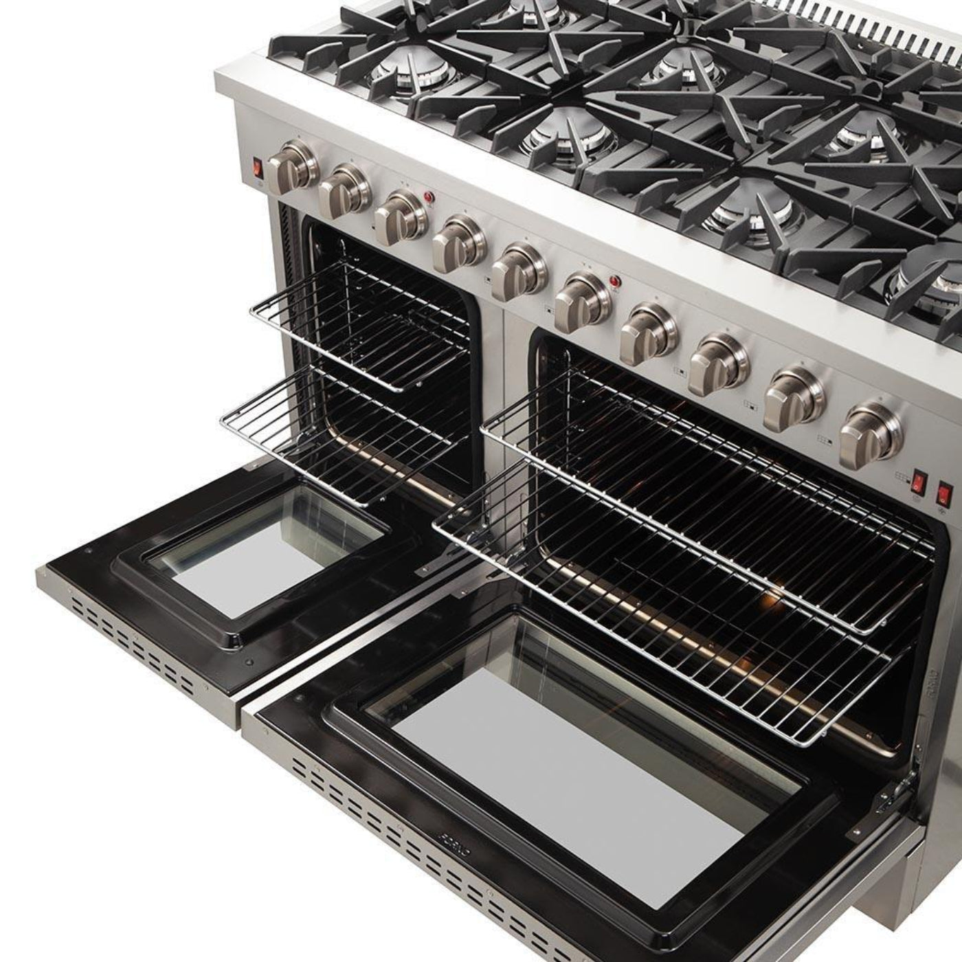 Forno 5-Piece Appliance Package - 48-Inch Gas Range, 60-Inch Pro-Style Refrigerator, Wall Mount Hood, 24-Inch Microwave Oven, & 3-Rack Dishwasher in Stainless Steel - APD5-6244-48-H-MWO