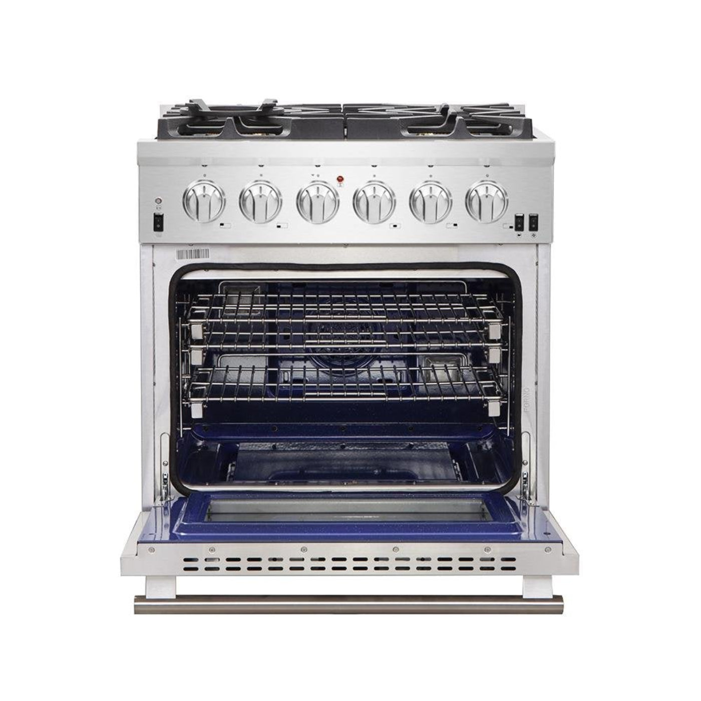 Forno 4-Piece Pro Appliance Package - 30-Inch Gas Range, 36-Inch Refrigerator Wall Mount Hood, & 3-Rack Dishwasher in Stainless Steel - APR4-6260-30-H