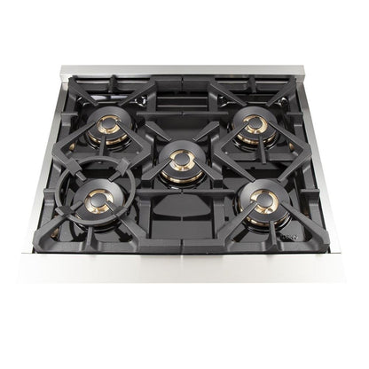 Forno 4-Piece Pro Appliance Package - 30-Inch Gas Range, 36-Inch Refrigerator Wall Mount Hood, & 3-Rack Dishwasher in Stainless Steel - APR4-6260-30-H