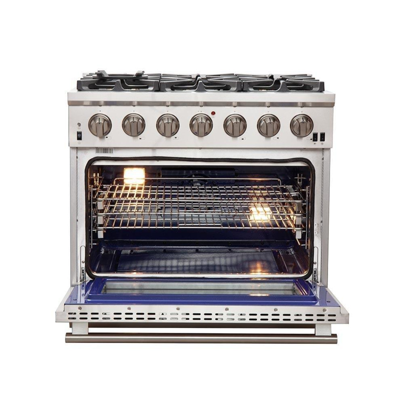 Forno 5-Piece Pro Appliance Package - 36-Inch Gas Range, Refrigerator, Wall Mount Hood, 24-Inch Microwave Oven, & 3-Rack Dishwasher in Stainless Steel - APR5-6260-36-H-MWO
