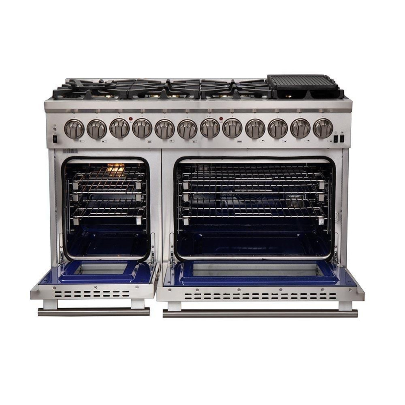 Forno 5-Piece Pro Appliance Package - 48-Inch Dual Fuel Range, Refrigerator, Wall Mount Hood with Backsplash, 24-Inch Microwave Oven, & 3-Rack Dishwasher in Stainless Steel - AP5-6187-48-MWO