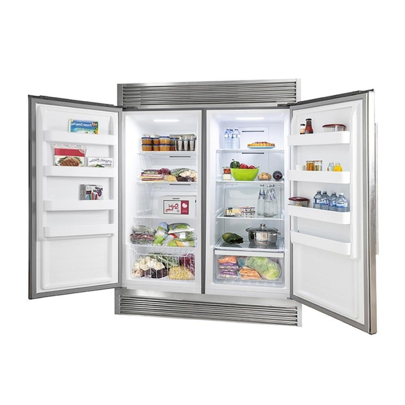 Forno 5-Piece Pro Appliance Package - 48-Inch Dual Fuel Range, 60-Inch Pro-Style Refrigerator, Wall Mount Hood, 24-Inch Microwave Drawer, & 3-Rack Dishwasher in Stainless Steel - APD5-6187-48-H-MWD