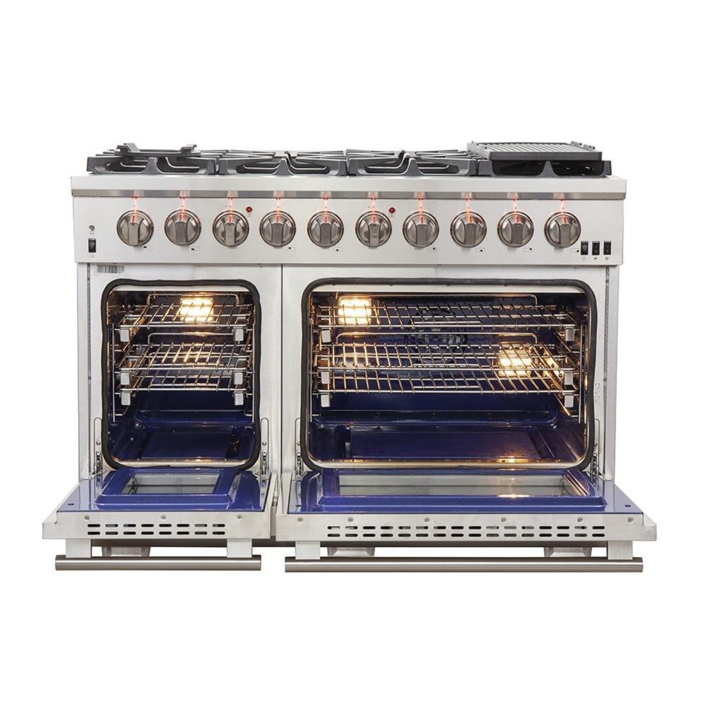Forno 5-Piece Pro Appliance Package - 48-Inch Gas Range, Refrigerator, Wall Mount Hood, 24-Inch Microwave Drawer, & 3-Rack Dishwasher in Stainless Steel - APR5-6260-48-H-MWD