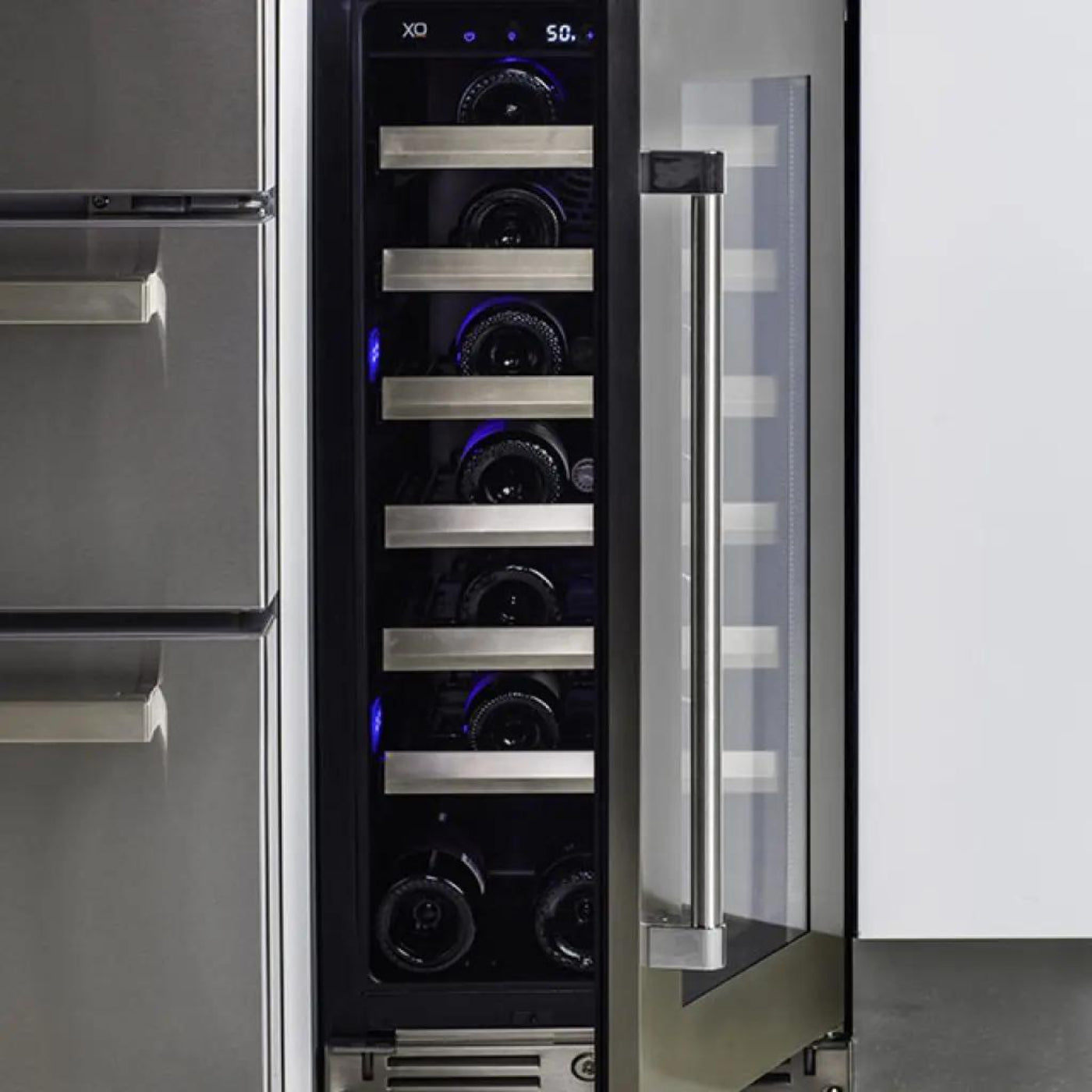 XO APPLIANCE XOU15WGBSL Wine Cooler, 15" Black Stainless, Left Hinge Black in Stainless Steel - XOU15WGBSL