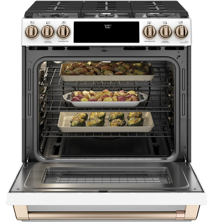 CAFE 30" Smart Slide-In, Front-Control, Gas Range with Convection Oven White - CGS700P4MW2