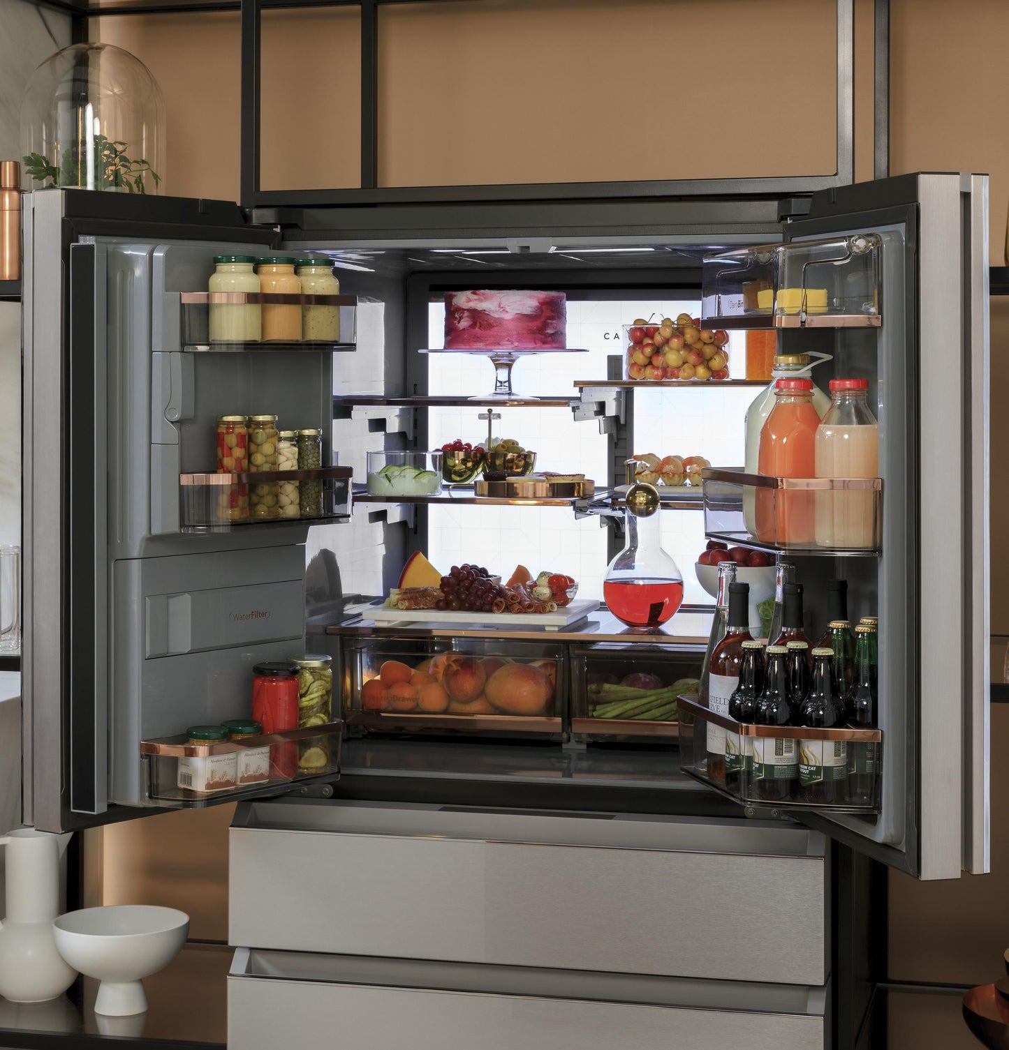 CAFE ENERGY STAR 27.8 Cu. Ft. Smart 4-Door French-Door Refrigerator in Platinum Glass Gray - CVE28DM5NS5