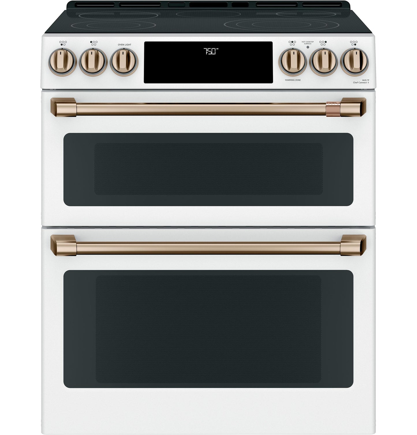 CAFE  30" Smart Slide-In, Front-Control, Radiant and Convection Double-Oven Range White - CES750P4MW2