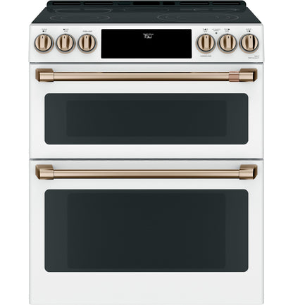 CAFE  30" Smart Slide-In, Front-Control, Radiant and Convection Double-Oven Range White - CES750P4MW2