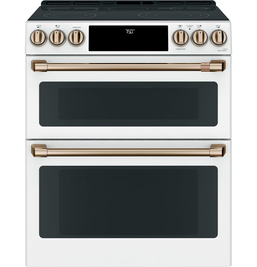CAFE  30" Smart Slide-In, Front-Control, Radiant and Convection Double-Oven Range White - CES750P4MW2