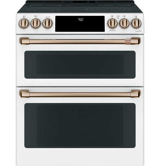 CAFE  30" Smart Slide-In, Front-Control, Radiant and Convection Double-Oven Range White - CES750P4MW2