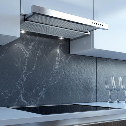 XO APPLIANCE XOC36SC 36" CCC 600/395 CFM Under Cabinet Glide Out Visor Italian Made in Stainless Steel - XOC36SC