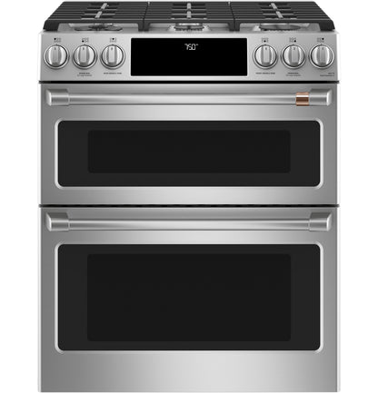 CAFE  30" Smart Slide-In, Front-Control, Gas Double-Oven Range with Convection in Stainless Steel - CGS750P2MS1