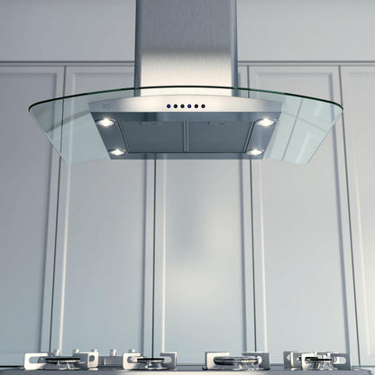 XO APPLIANCE XOMI42GC 42" CCC 600/395 CFM Island Hood Stainless/Glass in Stainless Steel - XOMI42GC