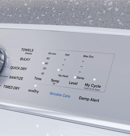 GE APPLIANCES PTD60EBSRWS GE Profile™ ENERGY STAR® 7.4 cu. ft. Capacity aluminized alloy drum Electric Dryer with Sanitize Cycle and Sensor Dry White On Gray