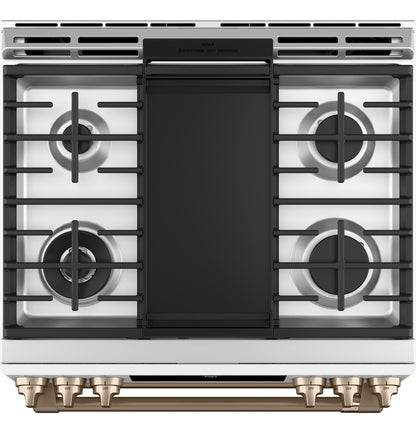 CAFE  30" Smart Slide-In, Front-Control, Gas Double-Oven Range with Convection White - CGS750P4MW2