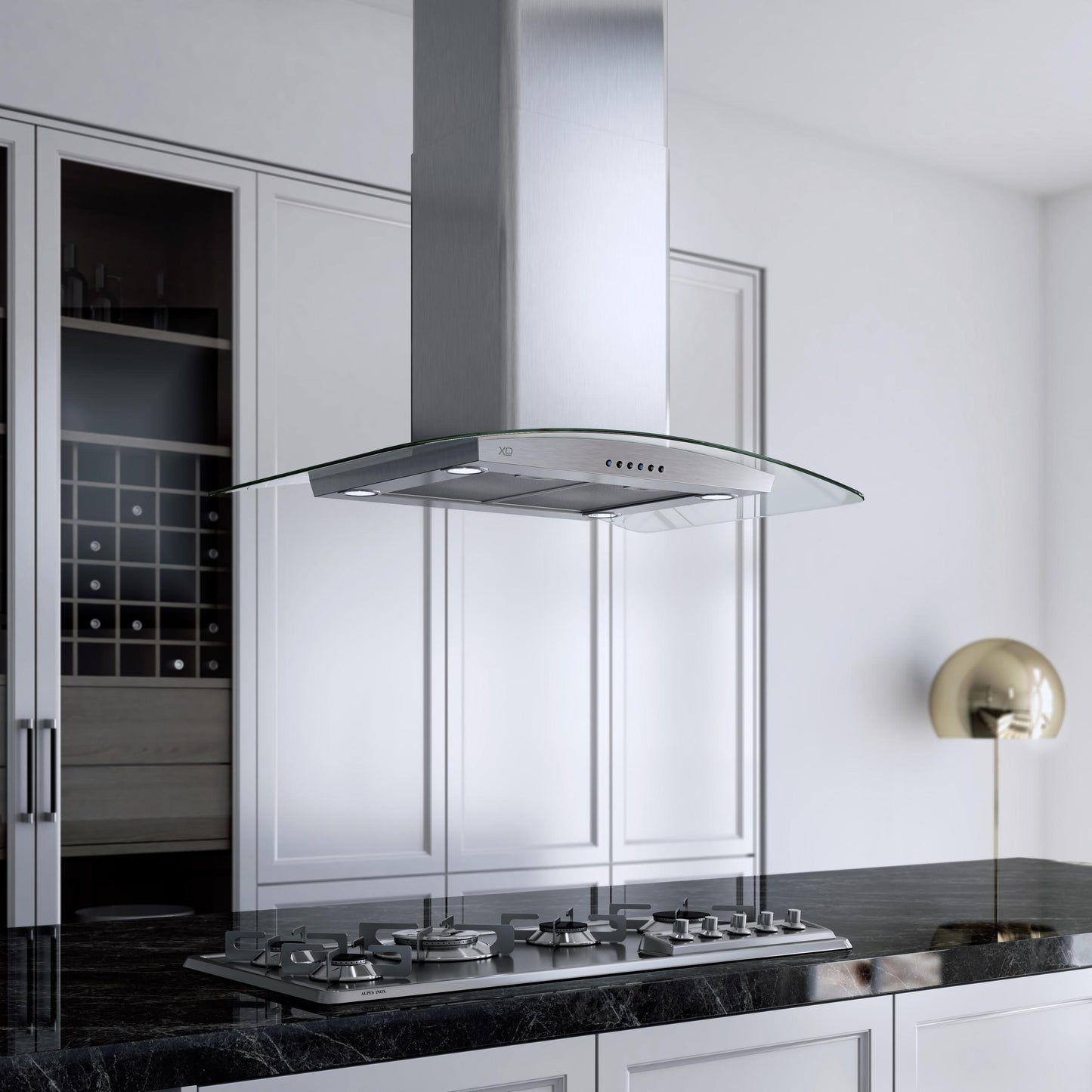 XO APPLIANCE XOMI36GC 36" CCC 600/395 CFM Island Hood Stainless/Glass in Stainless Steel - XOMI36GC
