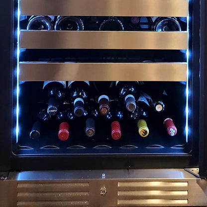 XO APPLIANCE XOU2470WDZGB Tall Dual Zone Wine Cooler, Black Glass Black - XOU2470WDZGB