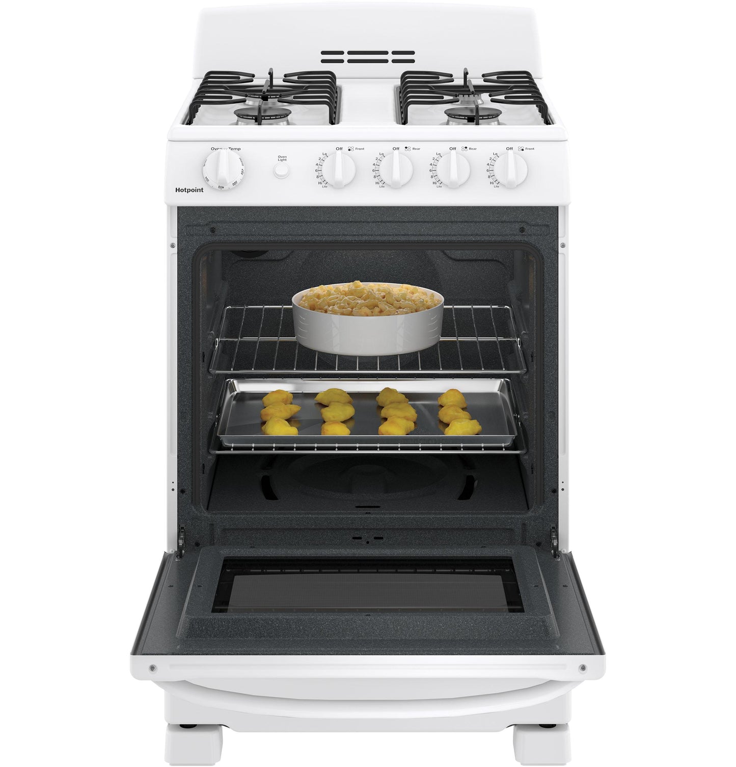 HOTPOINT Hotpoint 24" Front-Control Free-Standing Gas Range with Large Window White - RGAS300DMWW