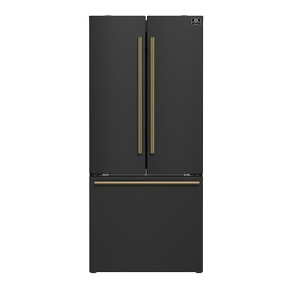 FORNO FFFFD197431BLK Forno Gallipoli Espresso 30-Inch Black French Door Refrigerator, Bottom Freezer, 17.5 Cu. Ft., No Frost, Ice Maker
