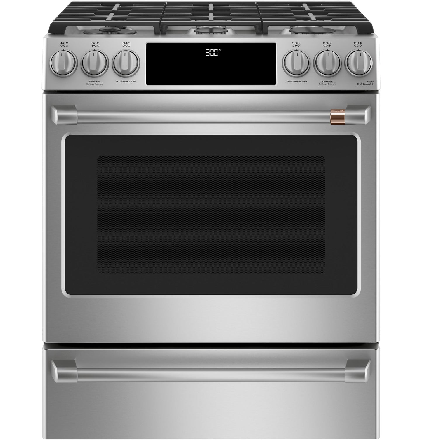 CAFE  30" Smart Slide-In, Front-Control, Dual-Fuel Range with Warming Drawer in Stainless Steel - C2S900P2MS1