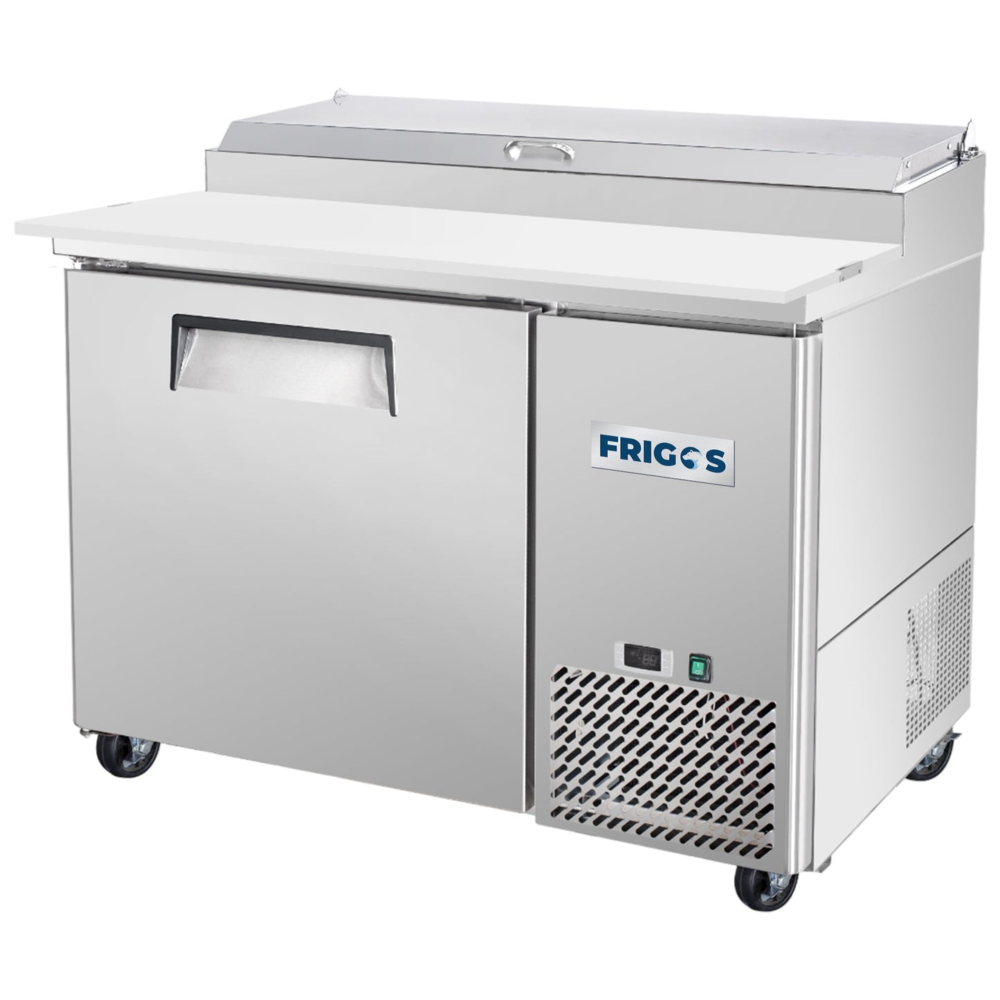 Frigos Pizza Prep Table Refrigerator 44" Width 1 Door with Aluminum Interior with 304 Stainle - FG-PZPT-44ss Steel Floor