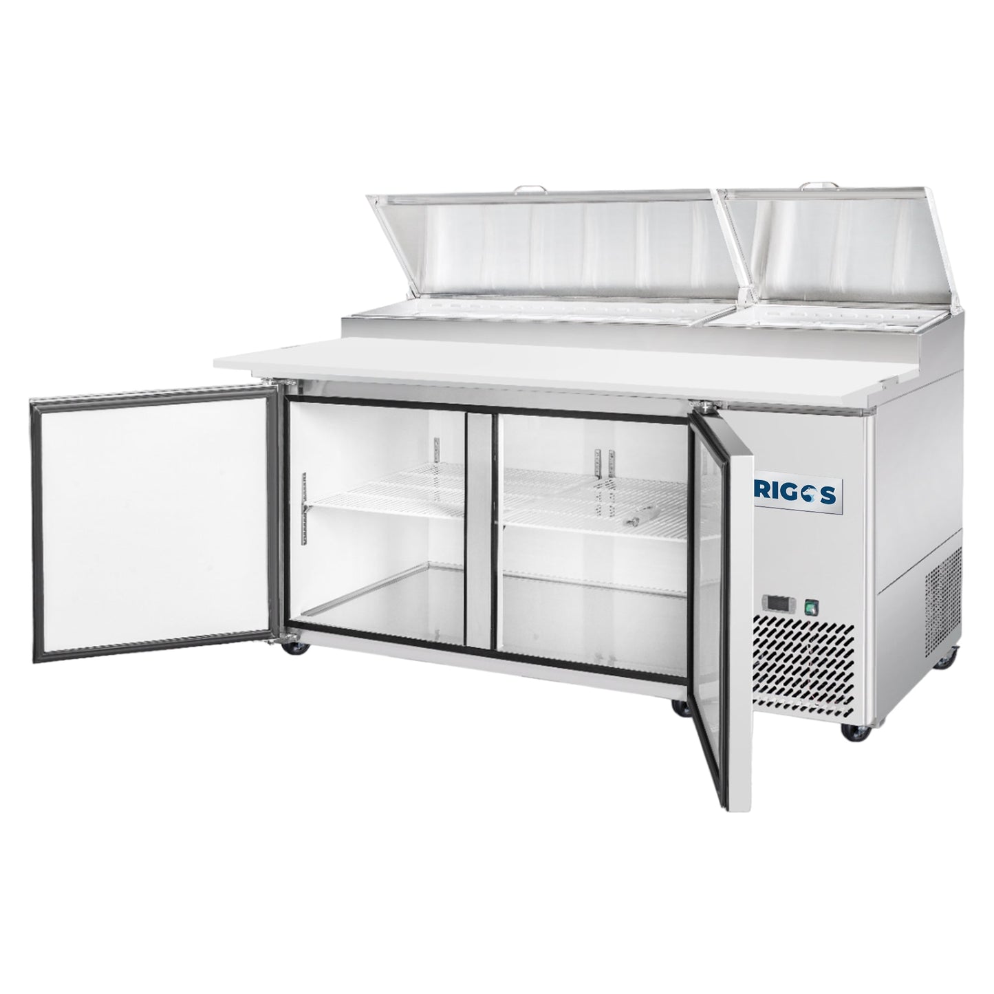 Frigos Pizza Prep Table Refrigerator 67" Width 2 Door with Aluminum Interior with 304 Stainless Steel Floor - FG-PZPT-67
