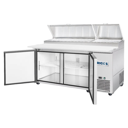 Frigos Pizza Prep Table Refrigerator 67" Width 2 Door with Aluminum Interior with 304 Stainless Steel Floor - FG-PZPT-67