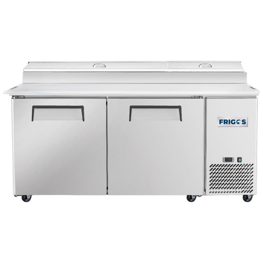 Frigos Pizza Prep Table Refrigerator 67" Width 2 Door with Aluminum Interior with 304 Stainless Steel Floor - FG-PZPT-67