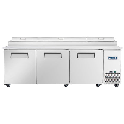 Frigos Pizza Prep Table Refrigerator 93" Width 3 Door  with Aluminum Interior with 304 Stainless Steel Floor - FG-PZPT-93