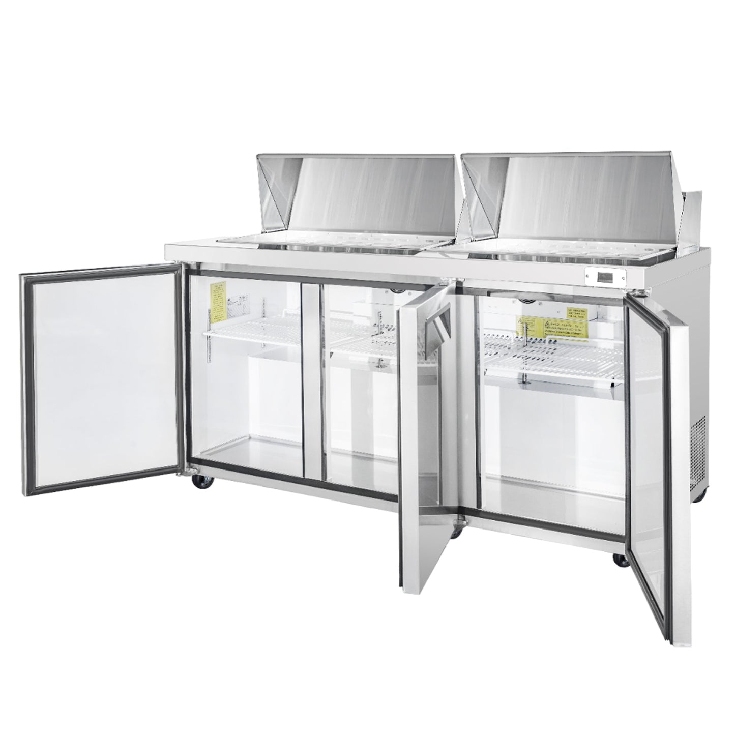 Frigos  Sandwich and Salad Prep Table Refrigerator 72" Width 3 Door  with Aluminum Interior - FG-SWPT-72 with 304 Stainless Steel Floor